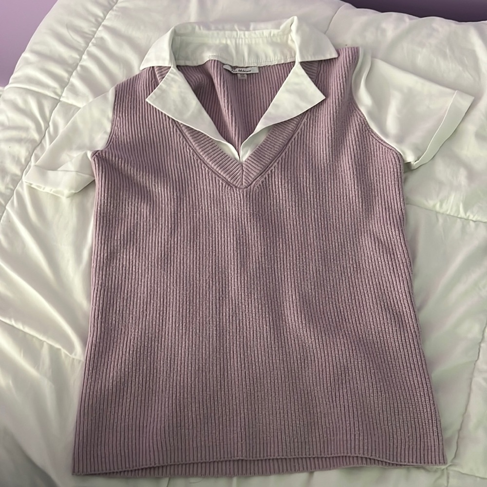 Lavender Shirt, Sown in White Blouse